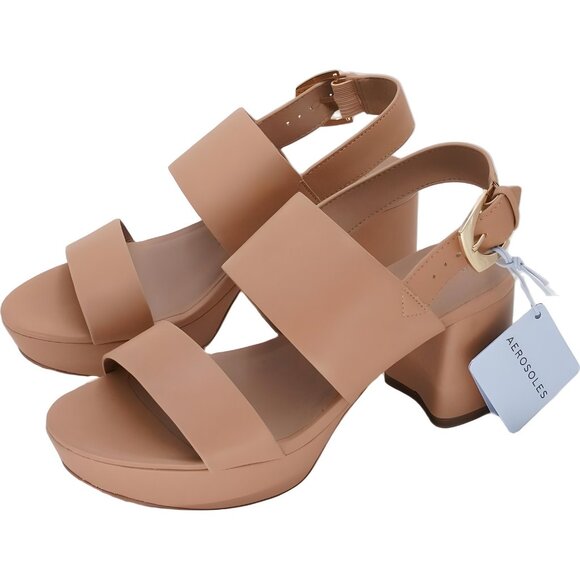 Aerosoles Camilia Platform Block Heel Sandals Natural Nude Women's US 8M - Picture 2 of 6